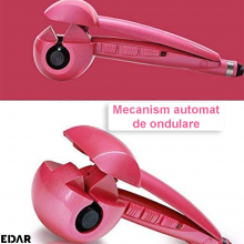 Ondulator Automat de Par EDAR, Profesional, Invelis Ceramic, Reglaj 3 Nivele de Temperatura, 230°C, Culoare Roz