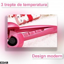 Ondulator Automat de Par EDAR, Profesional, Invelis Ceramic, Reglaj 3 Nivele de Temperatura, 230°C, Culoare Roz