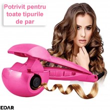 Ondulator Automat de Par EDAR, Profesional, Invelis Ceramic, Reglaj 3 Nivele de Temperatura, 230°C, Culoare Roz