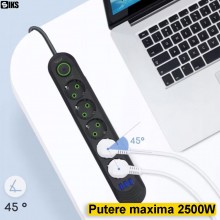 Prelungitor Priza Cu USB Si 5 Prize Schuko Pentru Casa Si Birou SIKS, 3 Porturi USB, In Total 8 Iesiri, Putere Maxima 2500W, ...