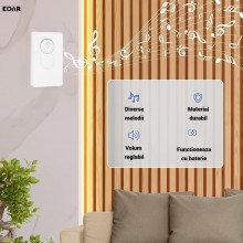 Sonerie Wireless EDAR cu Baterii, Rezistenta la Apa, 50 m, Interior/Exterior, Set Transmitator si Receptor, Volum Ajustabil, ... Sonerie Wireless EDAR cu Baterii, Rezistenta la Apa, 50 m, Interior/Exterior, Set Transmitator si Receptor, Volum Ajustabil, ...