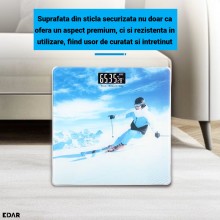 Cantar Corporal EDAR, Suprafata Din Sticla, Capacitate 180 Kg, Precizie Inalta, 4 Senzori, Afisaj Digital, Indicator Baterie,...
