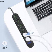 Prelungitor EDAR cu 5 Prize Schuko si 3 Porturi USB, 8 Iesiri, 2500W, Material Ignifug 750°C, Protectie Copii, Buton On/Off, ...
