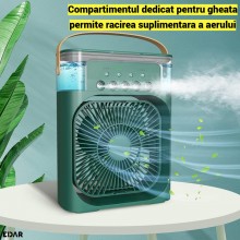 Ventilator Portabil 3 în 1 EDAR, Racire Camera cu Pulverizare Apa, Umidificare si Iluminare LED, Difuzor Aromaterapie, 10W, U...