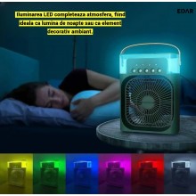 Ventilator Portabil 3 în 1 EDAR, Racire Camera cu Pulverizare Apa, Umidificare si Iluminare LED, Difuzor Aromaterapie, 10W, U...