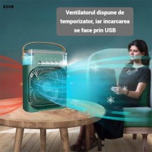 Ventilator Portabil 3 în 1 EDAR, Racire Camera cu Pulverizare Apa, Umidificare si Iluminare LED, Difuzor Aromaterapie, 10W, U...