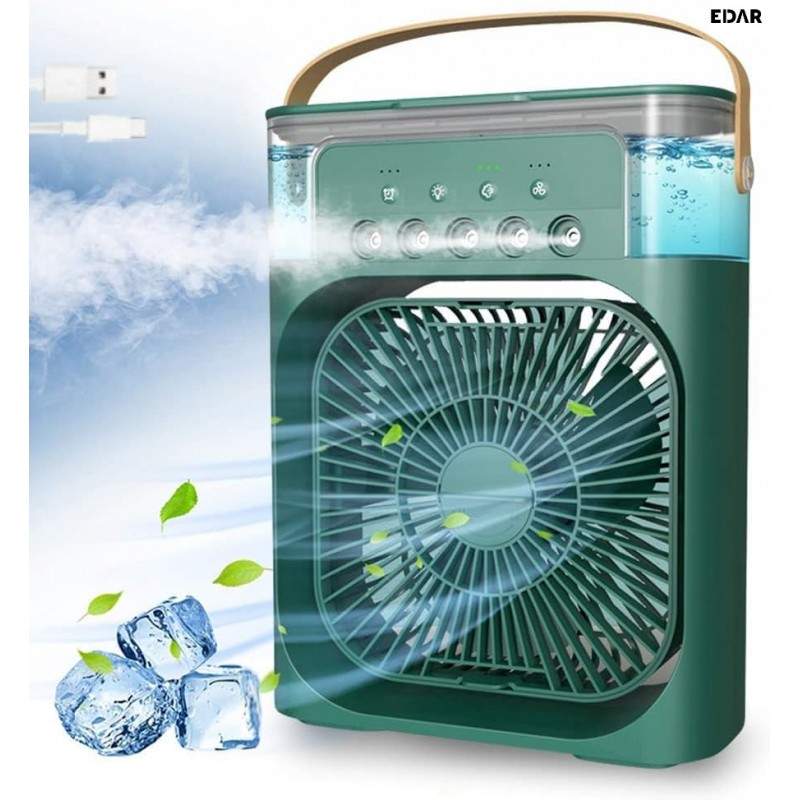 Ventilator Portabil 3 în 1 EDAR, Racire Camera cu Pulverizare Apa, Umidificare si Iluminare LED, Difuzor Aromaterapie, 10W, U...
