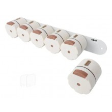 Set Organizator Magnetic pentru Condimente EDAR, 6 Recipiente pentru Perete, Dozare One Touch 0,5 g, Plastic Alimentar, Alb/Maro