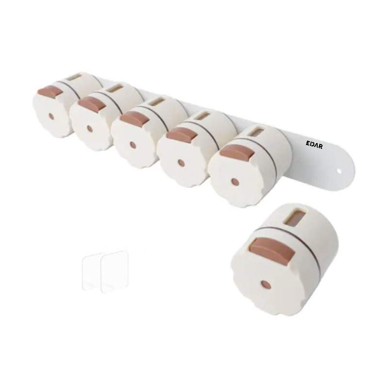 Set Organizator Magnetic pentru Condimente EDAR, 6 Recipiente pentru Perete, Dozare One Touch 0,5 g, Plastic Alimentar, Alb/Maro