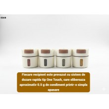 Set Organizator Magnetic pentru Condimente EDAR, 6 Recipiente pentru Perete, Dozare One Touch 0,5 g, Plastic Alimentar, Alb/Maro