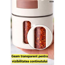 Set Organizator Magnetic pentru Condimente EDAR, 6 Recipiente pentru Perete, Dozare One Touch 0,5 g, Plastic Alimentar, Alb/Maro