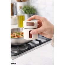 Set Organizator Magnetic pentru Condimente EDAR, 6 Recipiente pentru Perete, Dozare One Touch 0,5 g, Plastic Alimentar, Alb/Maro