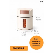 Set Organizator Magnetic pentru Condimente EDAR, 6 Recipiente pentru Perete, Dozare One Touch 0,5 g, Plastic Alimentar, Alb/Maro