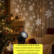 Proiector LED de Craciun pentru Interior EDAR, Efect Fulgi de Zapada si Lumini Ambientale, Mod Automat, Alimentare USB 5V, pe...
