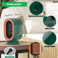 Aeroterma Electrica Portabila EDAR, Mini Incalzitor 800/1200W, 2 Trepte de Putere, Termostat Reglabil, Incalzire Rapida, Prot...