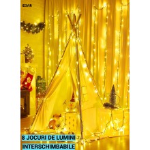 Instalatie De Craciun LED EDAR, Liniara Interior, Exterior Acoperit, 20m, 8 Jocuri De Lumini, 200 LED, Fir Negru, Culoare Alb...