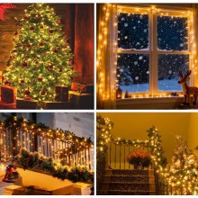 Instalatie De Craciun LED EDAR, Liniara Interior, Exterior Acoperit, 20m, 8 Jocuri De Lumini, 200 LED, Fir Negru, Culoare Alb...