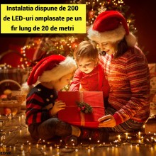 Instalatie De Craciun LED EDAR, Liniara Interior, Exterior Acoperit, 20m, 8 Jocuri De Lumini, 200 LED, Fir Negru, Culoare Alb...