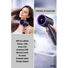 Ventilator de Mana Portabil Turbo EDAR, 200 Trepte Viteza, Ecran LCD, Afisaj Baterie, Incarcare USB, Mov Ventilator de Mana Portabil Turbo EDAR, 200 Trepte Viteza, Ecran LCD, Afisaj Baterie, Incarcare USB, Mov