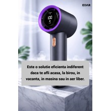 Ventilator de Mana Portabil Turbo EDAR, 200 Trepte Viteza, Ecran LCD, Afisaj Baterie, Incarcare USB, Mov
