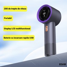 Ventilator de Mana Portabil Turbo EDAR, 200 Trepte Viteza, Ecran LCD, Afisaj Baterie, Incarcare USB, Mov Ventilator de Mana Portabil Turbo EDAR, 200 Trepte Viteza, Ecran LCD, Afisaj Baterie, Incarcare USB, Mov