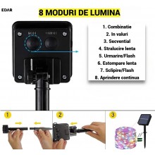 Instalatie Luminoasa Solara de Craciun EDAR, 100 LED-uri Multicolore, 10 m, Fir de Cupru, Panou Solar, Interior/Exterior