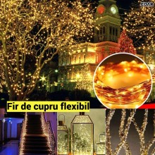 Instalatie Luminoasa Solara de Craciun EDAR, 200 LED-uri Alb Cald, 20 m, Fir de Cupru, Panou Solar, Interior/Exterior