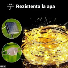 Instalatie Luminoasa Solara de Craciun EDAR, 200 LED-uri Alb Cald, 20 m, Fir de Cupru, Panou Solar, Interior/Exterior