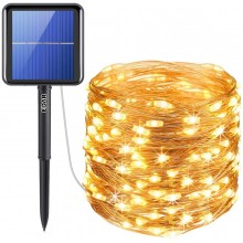 Instalatie Luminoasa Solara de Craciun EDAR, 200 LED-uri Alb Cald, 20 m, Fir de Cupru, Panou Solar, Interior/Exterior