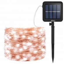 Instalatie Luminoasa Solara de Craciun EDAR, 200 LED-uri Alb Rece, 20 m, Fir de Cupru, Panou Solar, Interior/Exterior