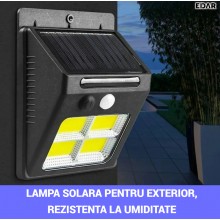 Lampa Solara Exterior EDAR cu 112 LED-uri si Senzor de Miscare, IP65 Rezistenta la Apa, Aplica LED pentru Curte, Gradina si T...