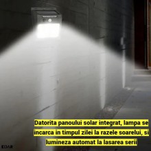 Lampa Solara Exterior EDAR cu 112 LED-uri si Senzor de Miscare, IP65 Rezistenta la Apa, Aplica LED pentru Curte, Gradina si T...