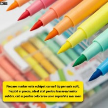 Set SIKS Markere Acrilice Scoala, 36 Piese Cu Varf Tip Pensula Soft, 36 De Culori Vibrante, Lavabile Si Non Toxice, Cutie Org...