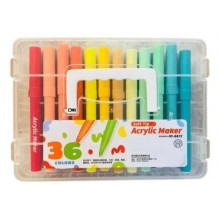 Set SIKS Markere Acrilice Scoala, 36 Piese Cu Varf Tip Pensula Soft, 36 De Culori Vibrante, Lavabile Si Non Toxice, Cutie Org...