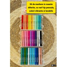 Set SIKS Markere Acrilice Scoala, 36 Piese Cu Varf Tip Pensula Soft, 36 De Culori Vibrante, Lavabile Si Non Toxice, Cutie Org...