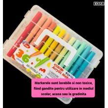 Set 36 Markere Acrilice EDAR cu Varf Pensula Soft, Culori Vibrante Lavabile si Non-Toxice, Cutie Organizatoare cu Maner, pent...