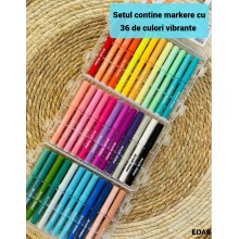 Set 36 Markere Acrilice EDAR cu Varf Pensula Soft, Culori Vibrante Lavabile si Non-Toxice, Cutie Organizatoare cu Maner, pent...