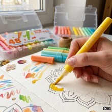 Set SIKS Markere Acrilice Scoala, 48 Piese Cu Varf Tip Pensula, 48 De Culori Vibrante, Lavabile Si Non Toxice, Cutie Organiza...