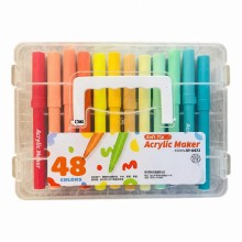 Set SIKS Markere Acrilice Scoala, 48 Piese Cu Varf Tip Pensula, 48 De Culori Vibrante, Lavabile Si Non Toxice, Cutie Organiza...