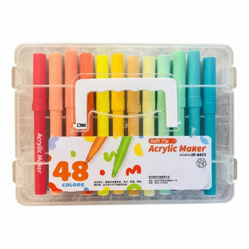Set SIKS Markere Acrilice Scoala, 48 Piese Cu Varf Tip Pensula, 48 De Culori Vibrante, Lavabile Si Non Toxice, Cutie Organiza...