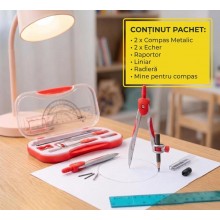 Trusa De Geometrie 10 Piese SIKS, Set Instrumente Pentru Desen Tehnic Si Matematica, Potrivit Pentru Scoala, Gimnaziu, Liceu,...