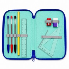 Penar scolar echipat SIKS, 3 compartimente, 34 piese, model Astronaut 3D, albastru