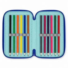 Penar scolar echipat SIKS, 3 compartimente, 34 piese, model Astronaut 3D, albastru