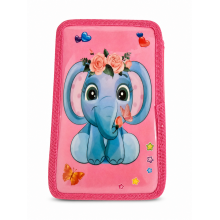 Penar scolar echipat pentru fete SIKS, model Elefantica 3D, roz, 3 compartimente, 34 piese