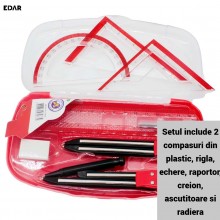 Trusa De Geometrie 9 Piese EDAR, Set Instrumente Pentru Desen Tehnic Si Matematica, Potrivit Pentru Scoala, Gimnaziu, Liceu, ...