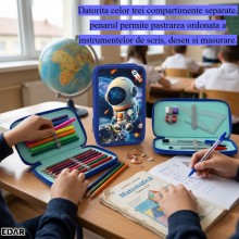 Penar Scolar Echipat EDAR, 3 Compartimente, 34 Piese - Creioane Colorate, Carioci, Pixuri, Rigle, Model Astronaut 3D, Pentru ... Penar Scolar Echipat EDAR, 3 Compartimente, 34 Piese - Creioane Colorate, Carioci, Pixuri, Rigle, Model Astronaut 3D, Pentru ...