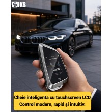 Cheie Auto Inteligenta SIKS Smart Key EN588C, Touchscreen LCD, 4 Butoane, Keyless Entry/Go, Bluetooth, Albastru/Gri