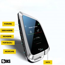 Cheie Auto Inteligenta SIKS Smart Key EN588C, Touchscreen LCD, 4 Butoane, Keyless Entry/Go, Bluetooth, Albastru/Gri