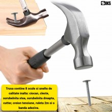 Trusa Scule Si Unelte De Mana SIKS Pentru Casa, 8 Piese, Contine Ciocan, Cleste Patent, Surubelnita Stea Si Dreapta, Cutter, ...