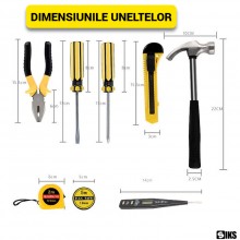 Trusa Scule Si Unelte De Mana SIKS Pentru Casa, 8 Piese, Contine Ciocan, Cleste Patent, Surubelnita Stea Si Dreapta, Cutter, ...